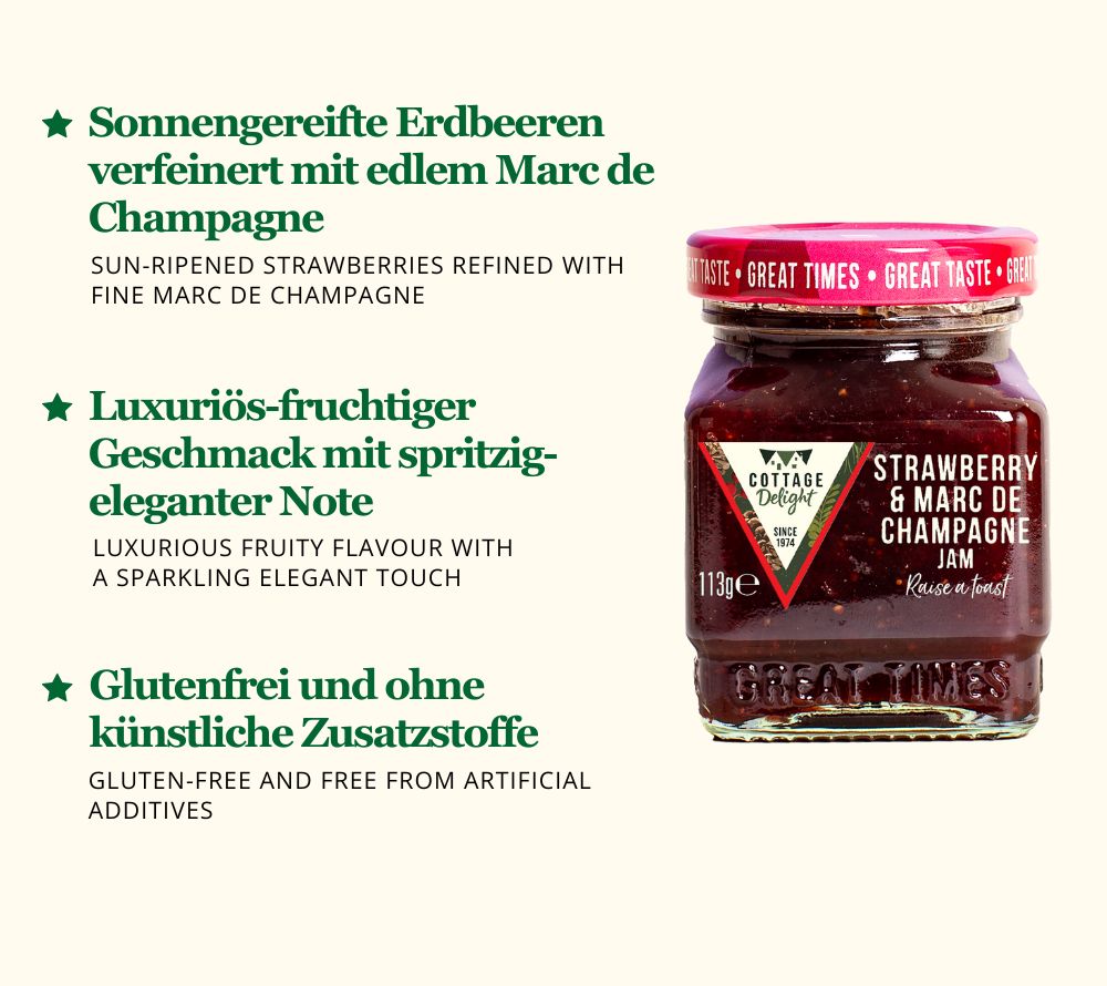 Strawberry & Marc de Champagne Jam by Cottage Delight (113g Jar)