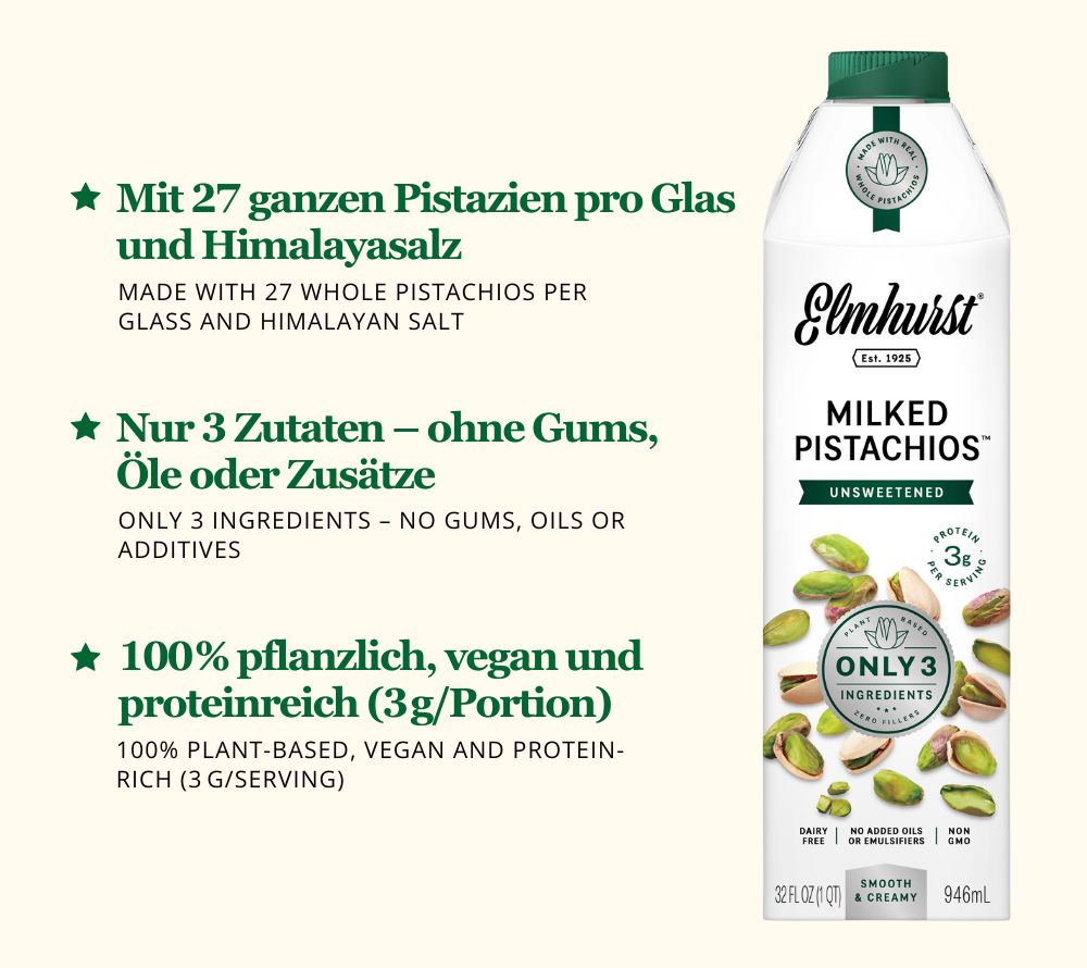 plant based indulgence wer steckt dahinter Pistachio Unsweetened Milk from Elmhurst (946 ml