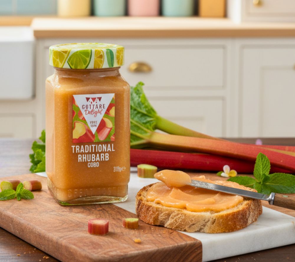 Traditional Rhubarb Curd von Cottage Delight kaufen | Englischer Rhabarber-Aufstric | Handgemacht & fruchtig-säuerlich | Für Brot, Torten, Desserts | EU-weiter Versand