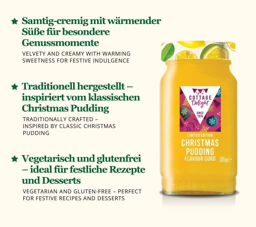 Christmas Pudding Flavour Curd ✓ Voller festlicher Aromen ✓ Geeignet für Vegetarier ✓ Glutenfrei  ✓ Europaweiter Versand ✓ Jetzt bestellen!