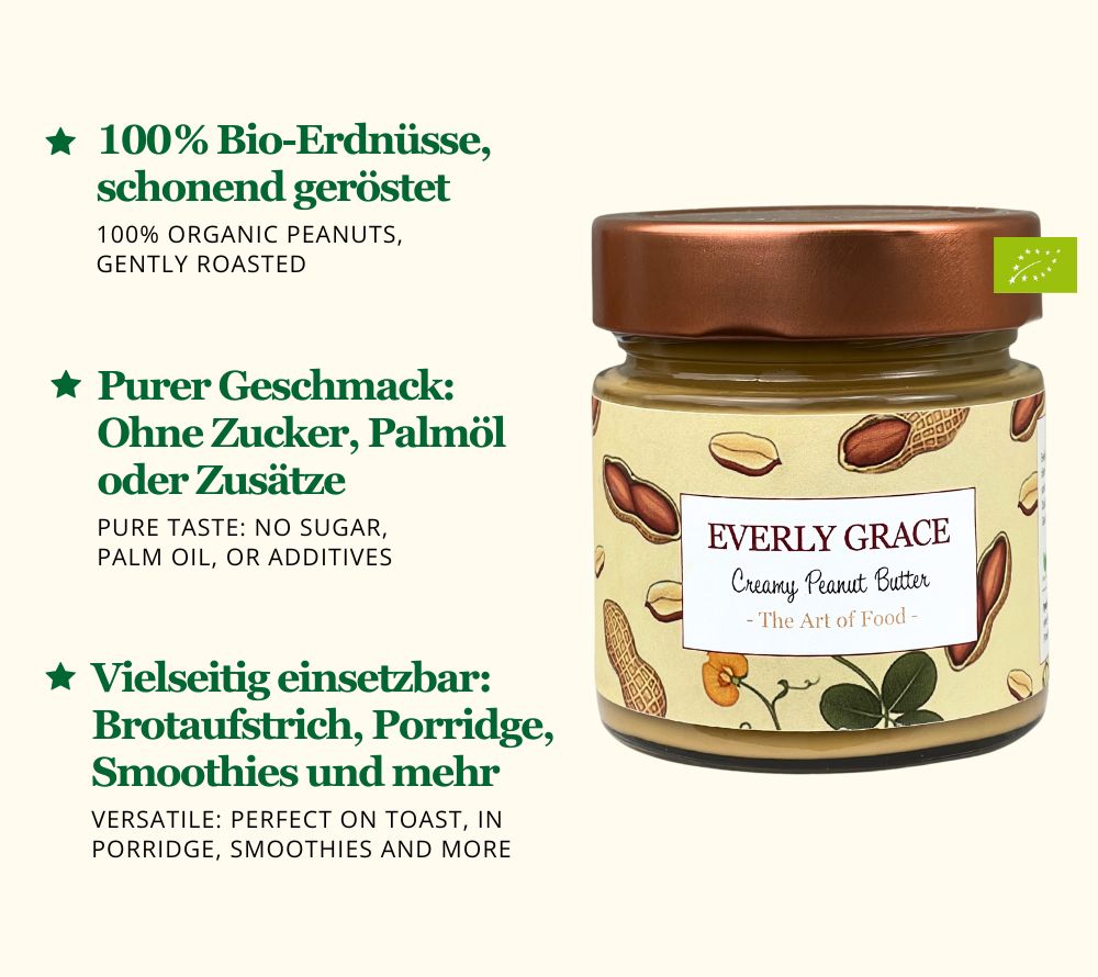 Everly Grace Creamy Peanut Butter online kaufen – 100 % Bio, cremig & vielseitig verwendbar