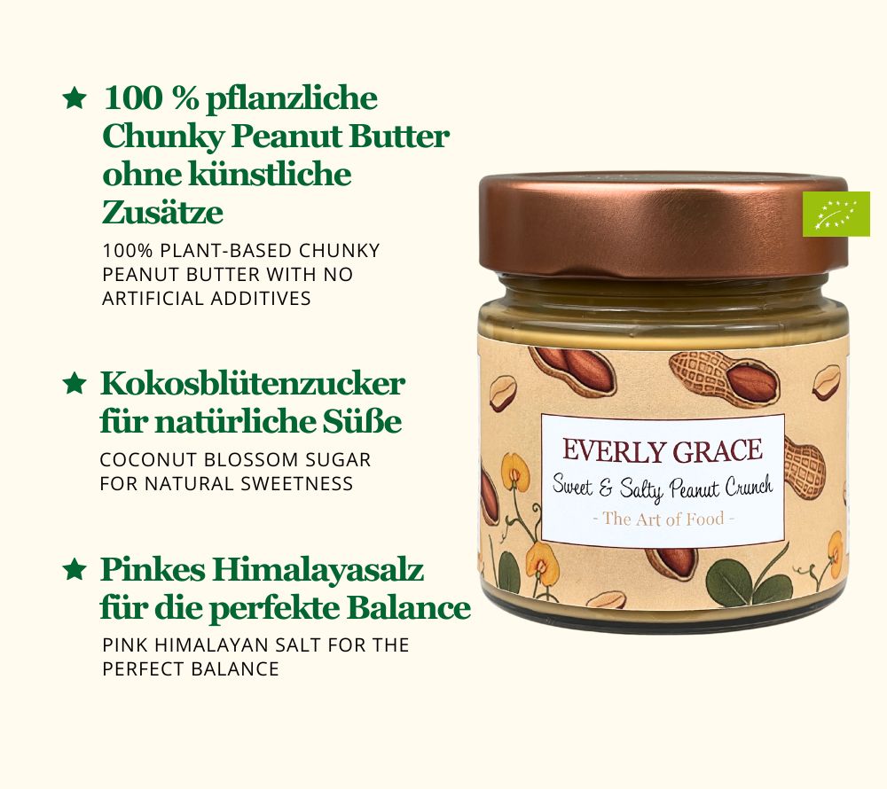 
                  
                    Everly Grace Sweet & Salty Peanut Crunch – Knackige Erdnüsse & Peanut Butter mit Kokoszucker
                  
                