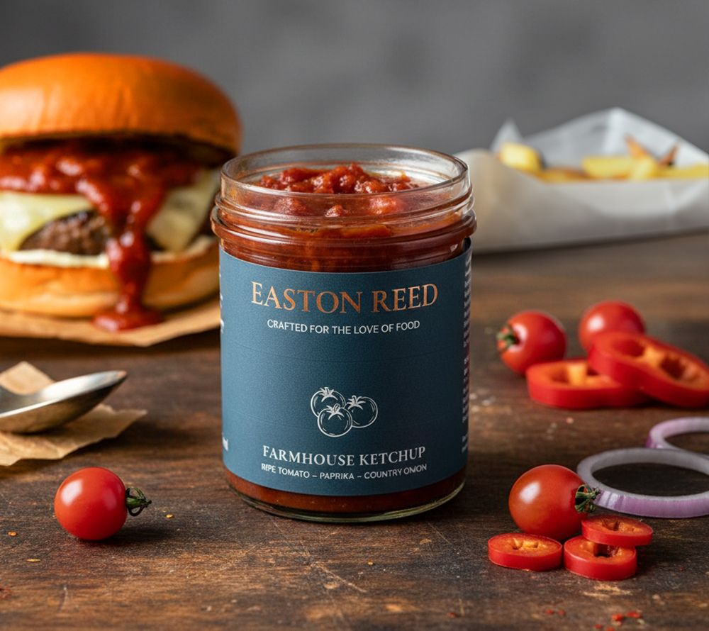 Easton Reed Farmhouse Ketchup: Klassischer Ketchup aus reifen Tomaten mit ausgewogener Würze – ehrlich, vielseitig und ideal für Burger, Pommes & Grillgerichte.