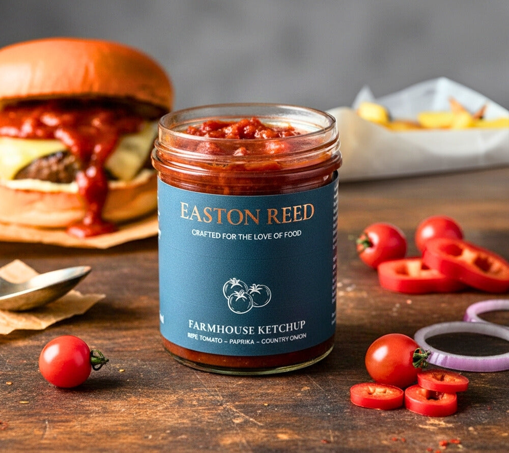 Easton Reed Farmhouse Ketchup: Klassischer Ketchup aus reifen Tomaten mit ausgewogener Würze – ehrlich, vielseitig und ideal für Burger, Pommes & Grillgerichte.