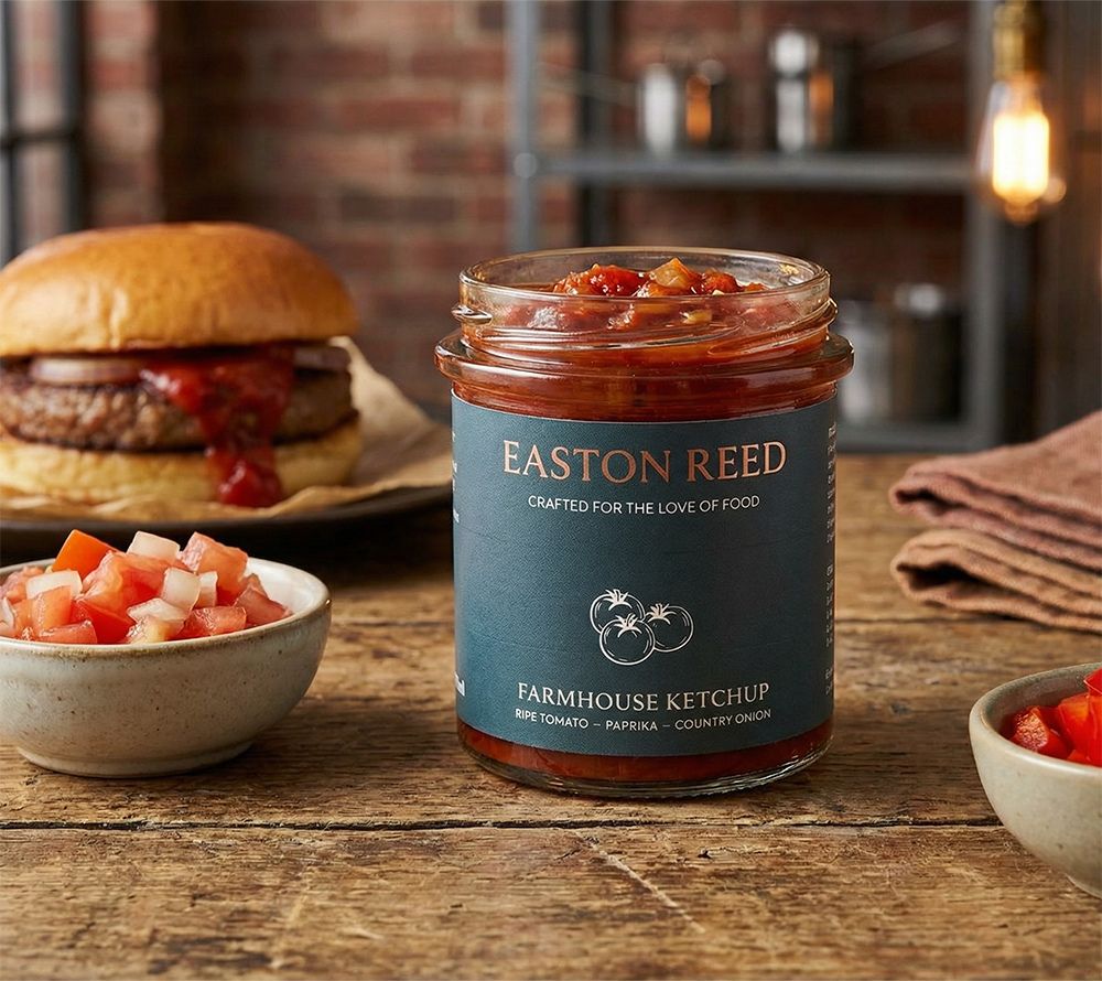 Easton Reed Farmhouse Ketchup: Klassischer Ketchup aus reifen Tomaten mit ausgewogener Würze – ehrlich, vielseitig und ideal für Burger, Pommes & Grillgerichte.