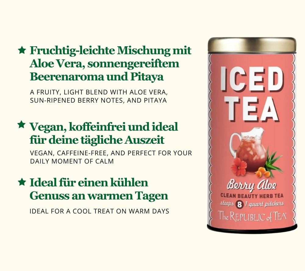 Berry Aloe Iced Tea von Republic of Tea kaufen – fruchtig-exotischer koffeinfreier Kräutertee