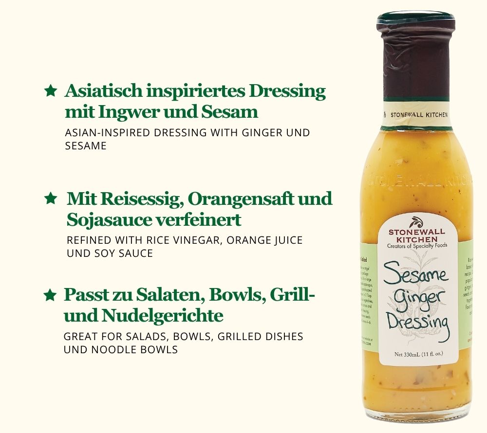 
                  
                    Sesame Ginger Dressing online bestellen – Ingwer, Sesam & Reisessig, würzig für Salate & Bowls
                  
                