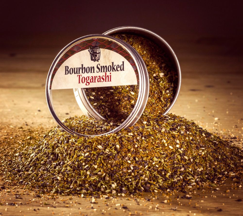 Bourbon Smoked Togarashi von Bourbon Barrel Foods bei American Heritage – japanisch inspiriertes Gewürz mit Rauch, Zitrus & feiner Schärfe.