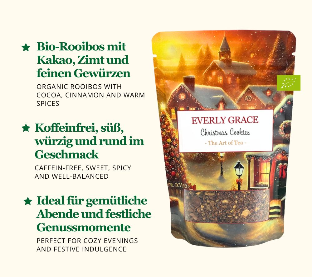 
                  
                    Christmas Cookies Set von Everly Grace – festliches Duo aus Christmas Cookies Bio-Tee und handgemachtem Christmas Cookies Popcorn. Perfekt als Geschenk oder für winterliche Genussmomente.
                  
                