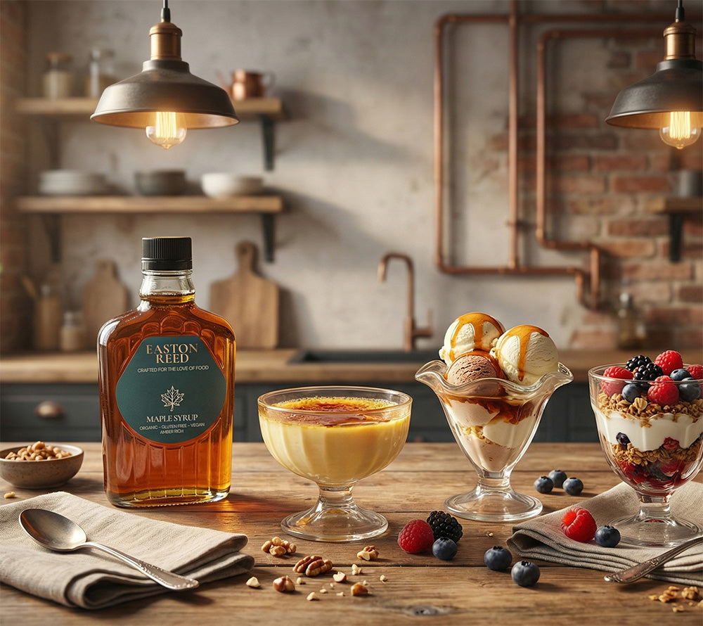 Easton Reed Bio-Ahornsirup - Reiner kanadischer Ahornsirup Grade A Amber Rich: aromatisch, bernsteinfarben & vielseitig für Frühstück, Backen & Küche einsetzbar.