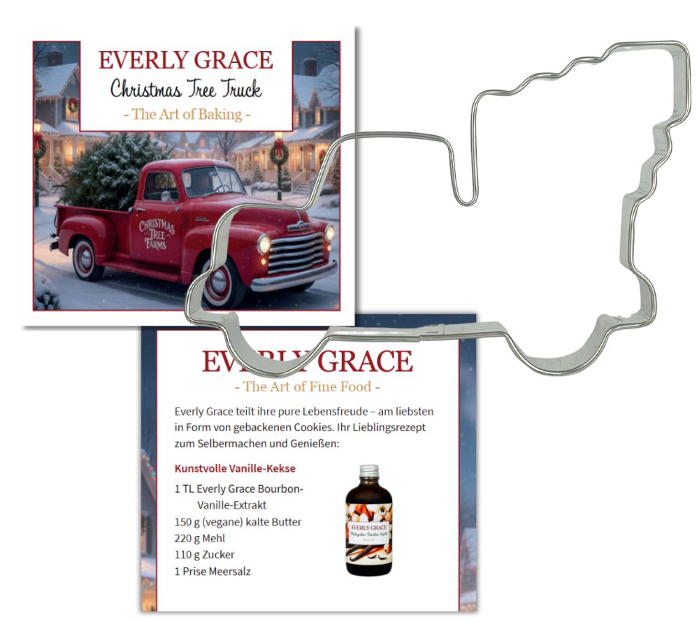 Christmas Tree Truck Keksausstecher von Everly Grace (13,5 × 8,7 × 2,5 cm) – festliches Backzubehör für Plätzchen, Kekse und Lebkuchen.