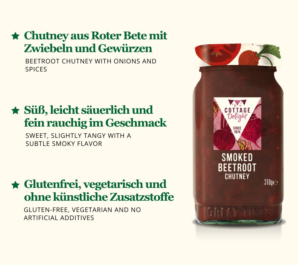 Smoked Beetroot Chutney: süß, rauchig & aromatisch. Perfekt zu Käse, Fisch, Sandwiches und Dips – vielseitig & glutenfrei.