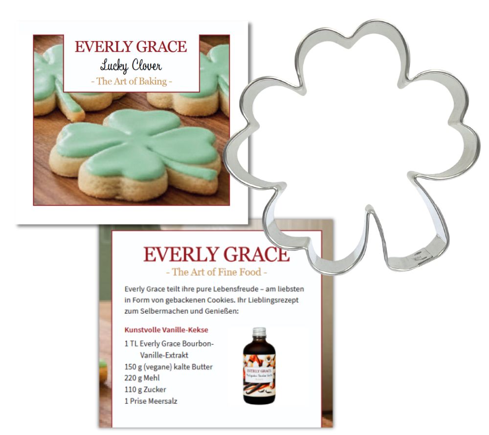 Lucky Clover Keksausstecher von Everly Grace (9 × 9,8 × 2,5 cm) – Kleeblatt-Ausstecher für Plätzchen, Kekse und kreative Backideen.
