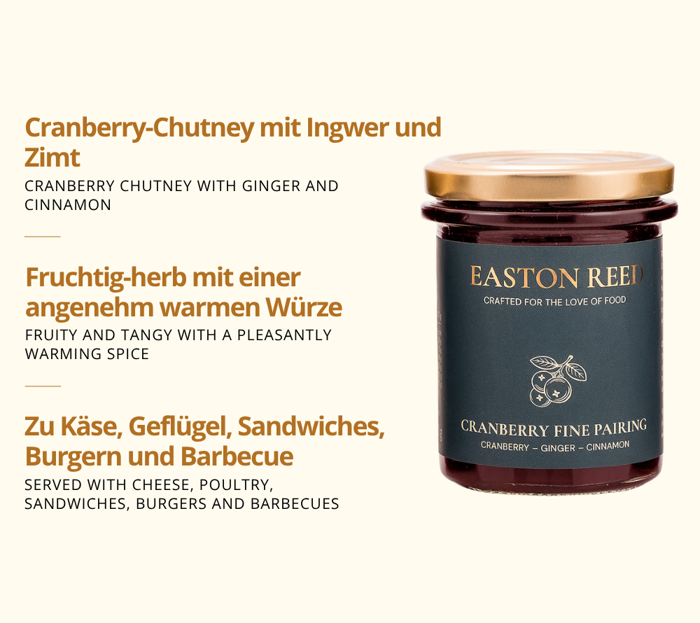 Cranberry-Chutney mit Ingwer und Zimt - zu Käse, Geflügel und mehr