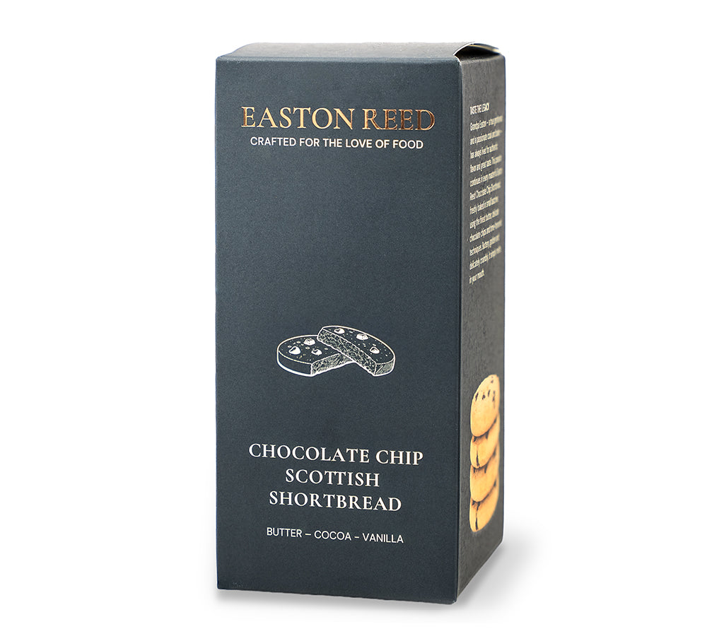 Easton Reed Chocolate Chip Scottish Shortbread – traditionell in Schottland & in kleinen Chargen gebacken. Zartes Buttergebäck mit feinen Schokoladenstückchen.