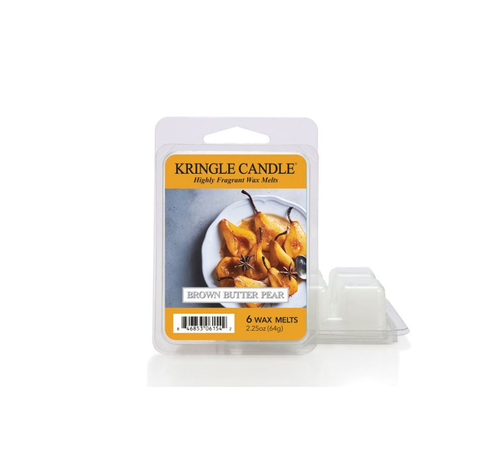 Brown Butter Pear Duftwachs von Kringle Candle mit weißem Hintergrund