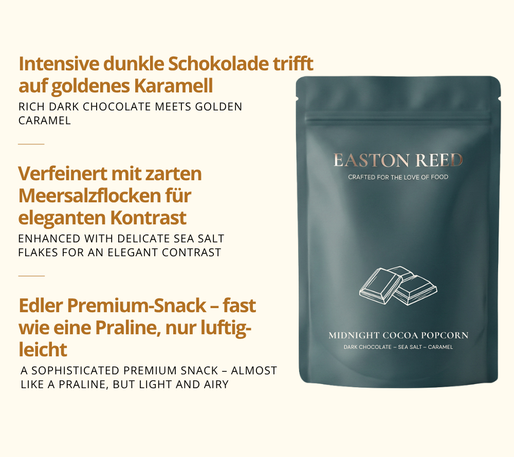Intensive dunkle Schokolade trifft auf goldenes Karamell - edler Premium-Snack