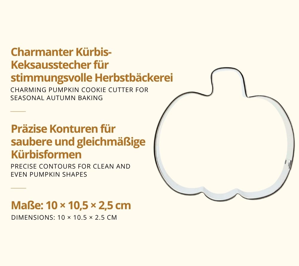 Pretty Pumpkin Keksausstecher als Freistellerbild mit jeweils 3 Fakten auf deutsch und auf englisch
