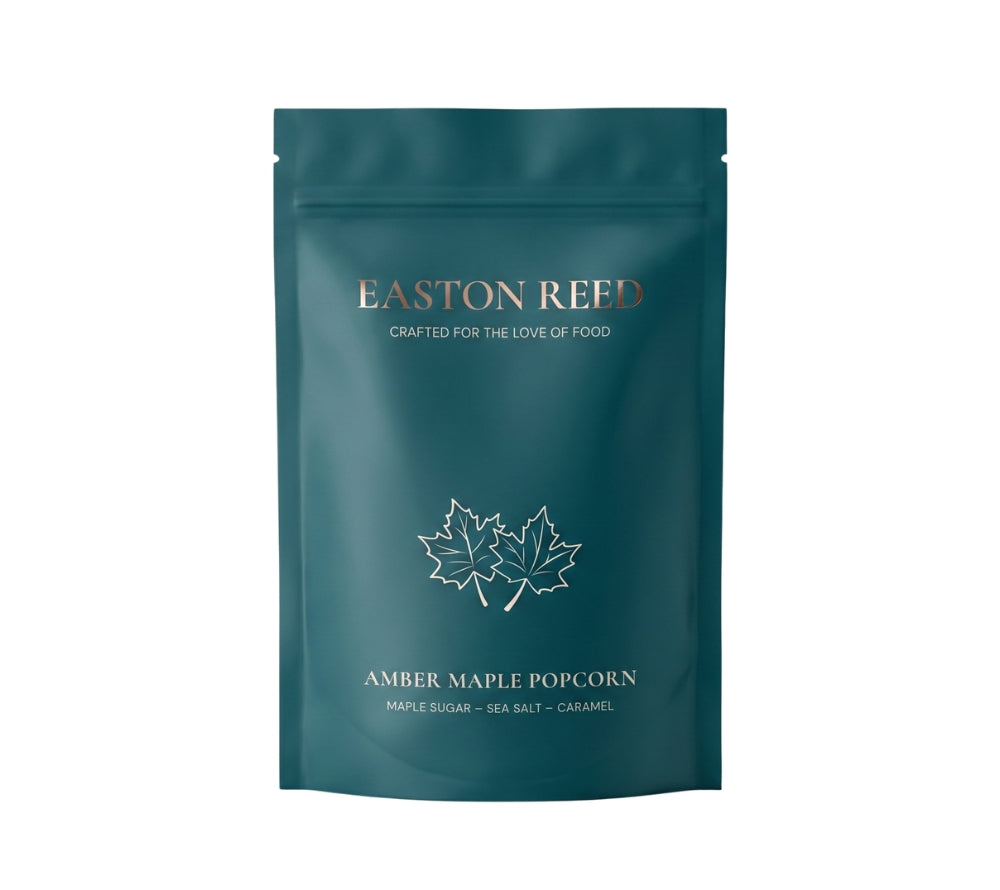 Das elegante Easton Reed Gourmet Popcorn  Amber Maple Popcorn in einer edlen premium Verpackung