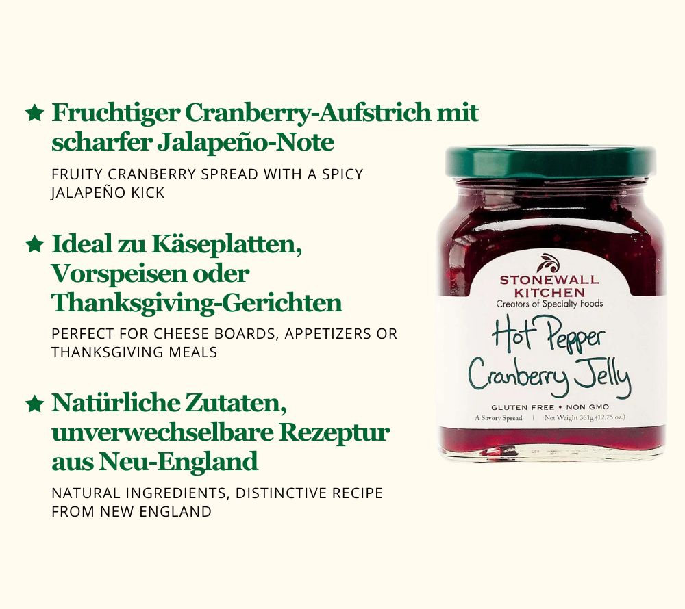 Hot Pepper Cranberry Jelly mit Jalapeno & Cayenne – online kaufen für Käse & Fleisch