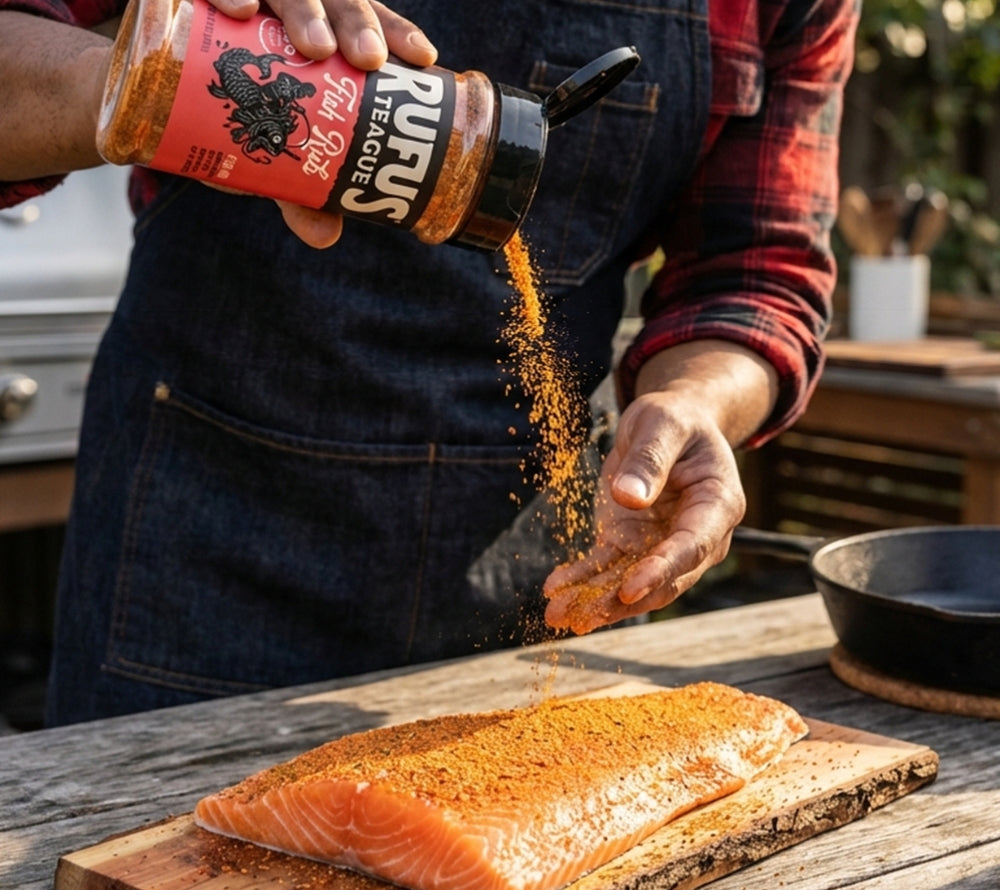 Fish Rub von Rufus Teague wird verwendet um einen Lachs zu würzen