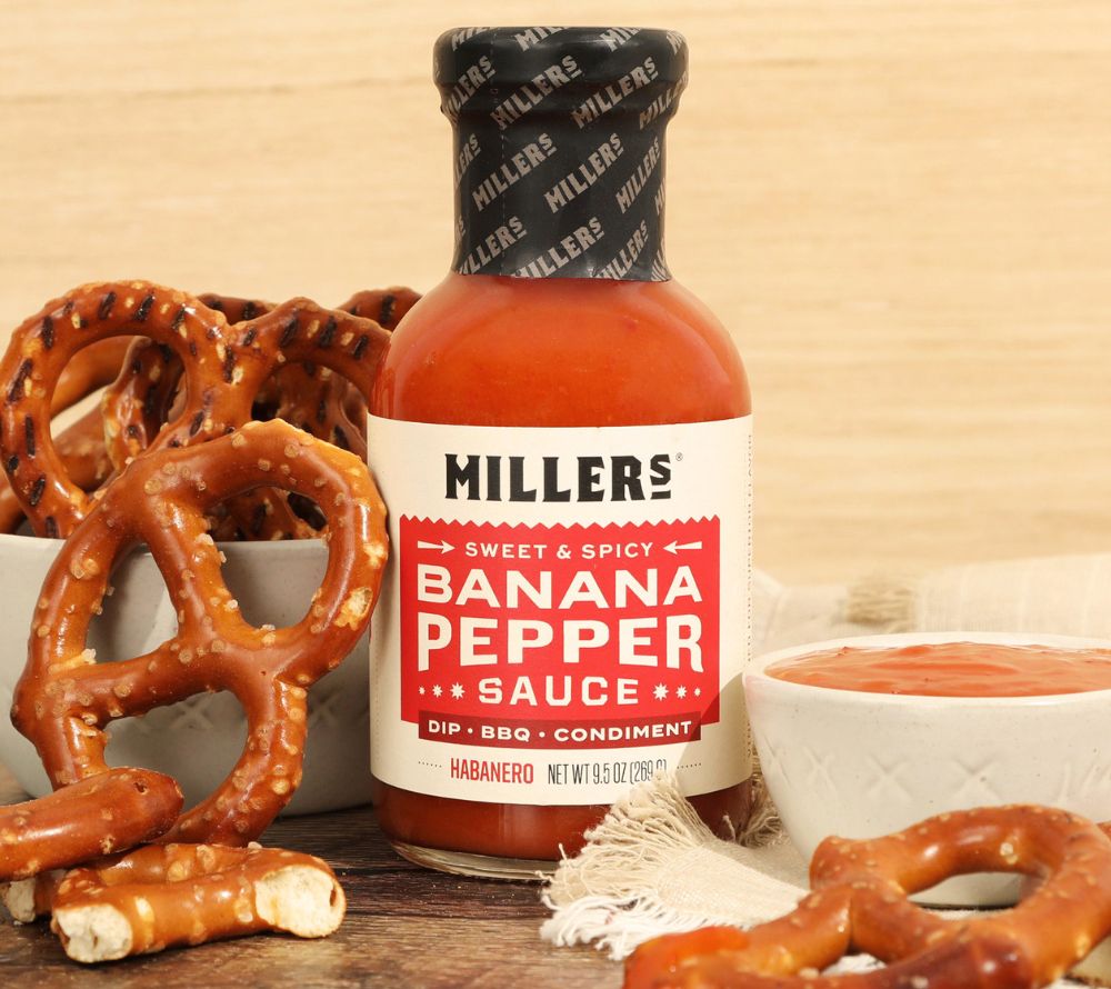
                  
                    Banana Pepper Habanero Sauce von Miller's Gourmet Foods kaufen – Extra scharf & fruchtig mit Bananenpfeffer & Habanero

                  
                