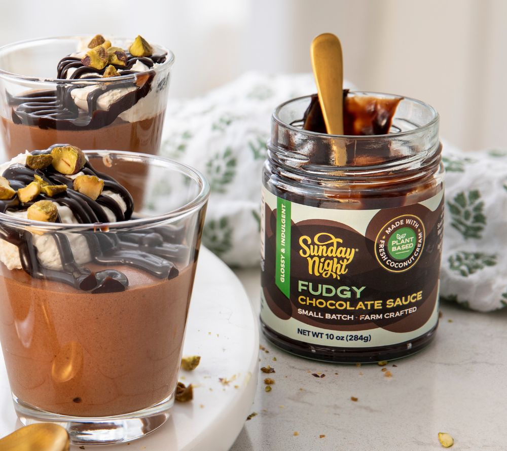 Sunday Night Vegane Schokoladensauce kaufen | Geschmack: Dunkle Schokolade, Meersalz, Olivenöl | Vielseitig für Desserts & mehr | Jetzt entdecken!