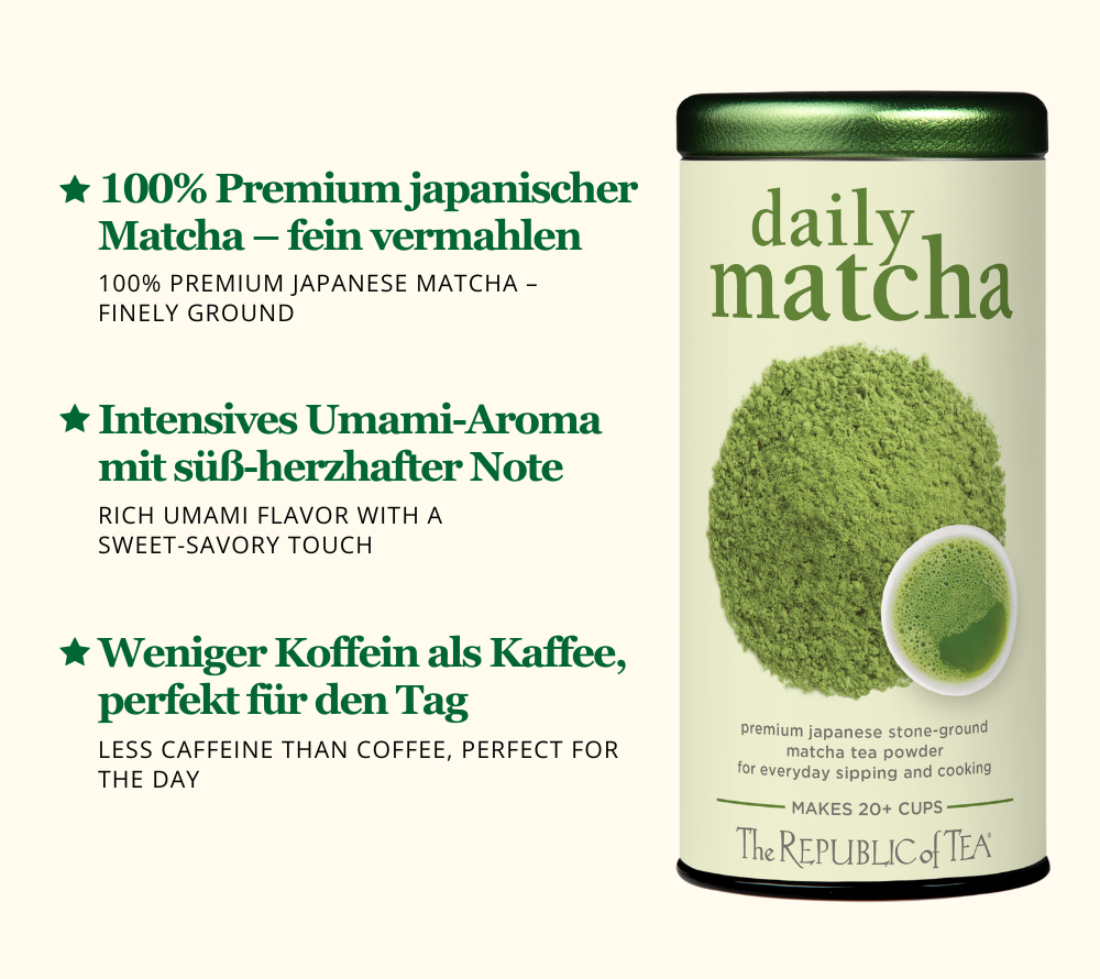 
                  
                    Daily Matcha Powder Tea kaufen ☆ 100% Premium Japanischer Matcha ☆ Energie & Genuss für den Alltag ☆ Vielseitig für Tee, Smoothies & mehr ☆ Jetzt probieren!
                  
                