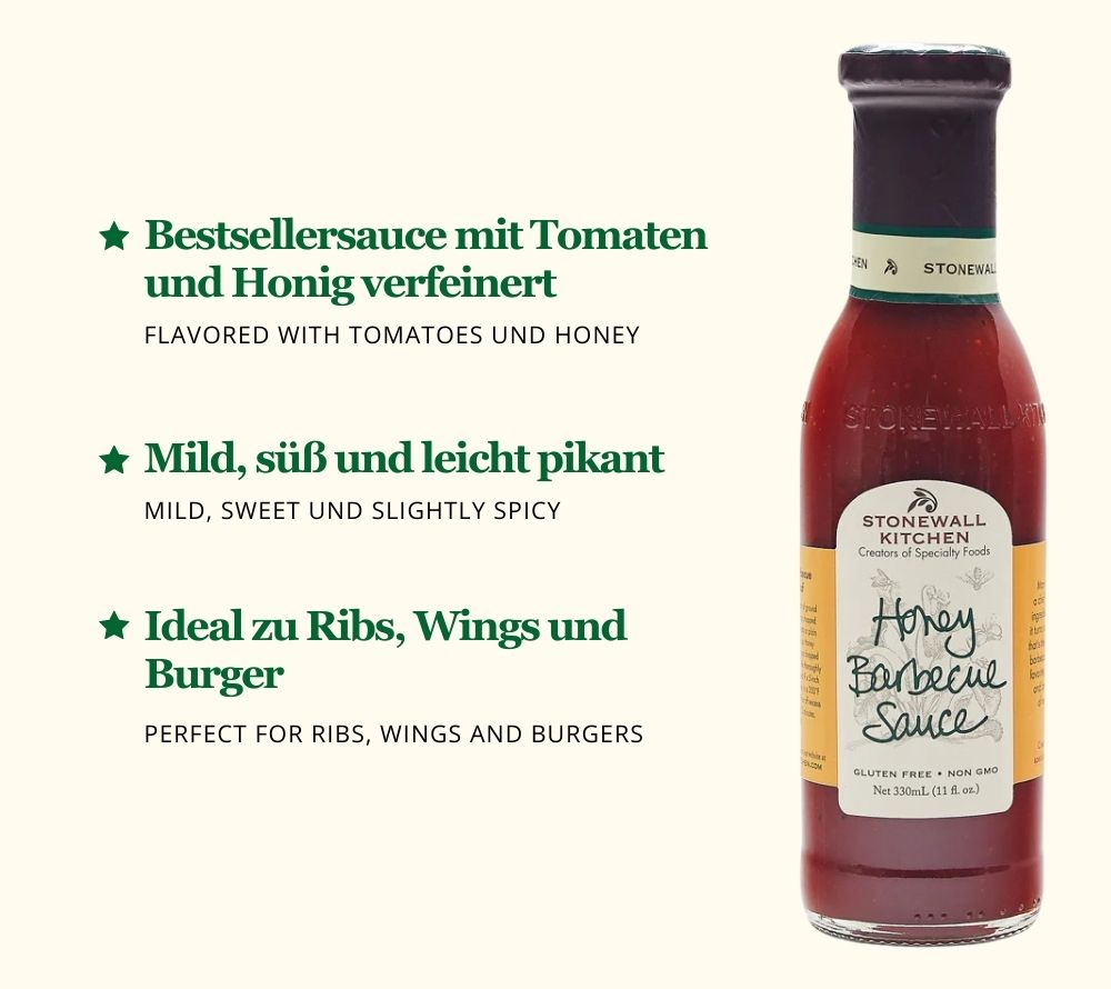 
                  
                    Honey Barbecue Sauce mit Honig & Tomaten – jetzt online kaufen für Ribs, Burger & Pommes
                  
                