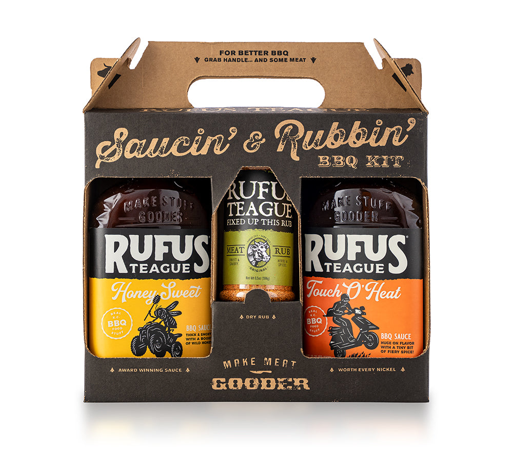 Rufus Teague Gift Set Saucin' &amp; Rubbin' (Honey Sweet and Touch O' Heat BBQ Sauce) 