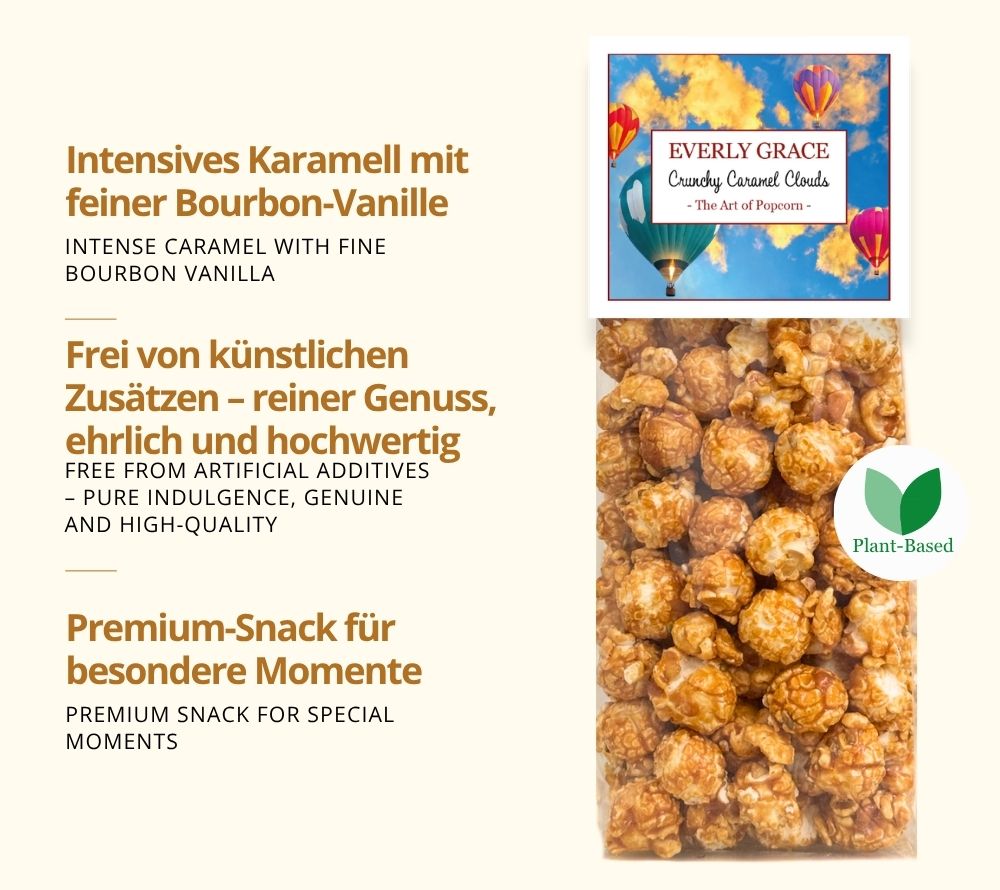 Karamell-Popcorn mit feiner Bourbon-Vanille, frei von künstlichen Zusätzen von Everly Grace
