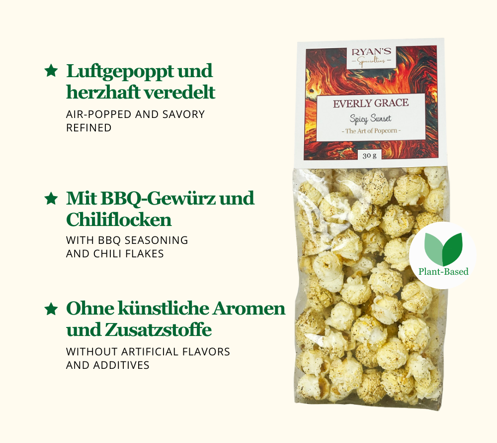 
                  
                    Everly Grace Popcorn Spicy Sunset online kaufen – Knuspriges Popcorn mit BBQ, Meersalz & Chili
                  
                