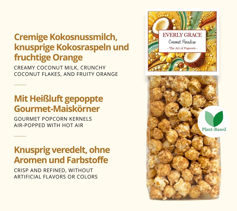 Everly Grace Popcorn Coconut Paradise online kaufen – luftiges Kokos-Popcorn mit Orange