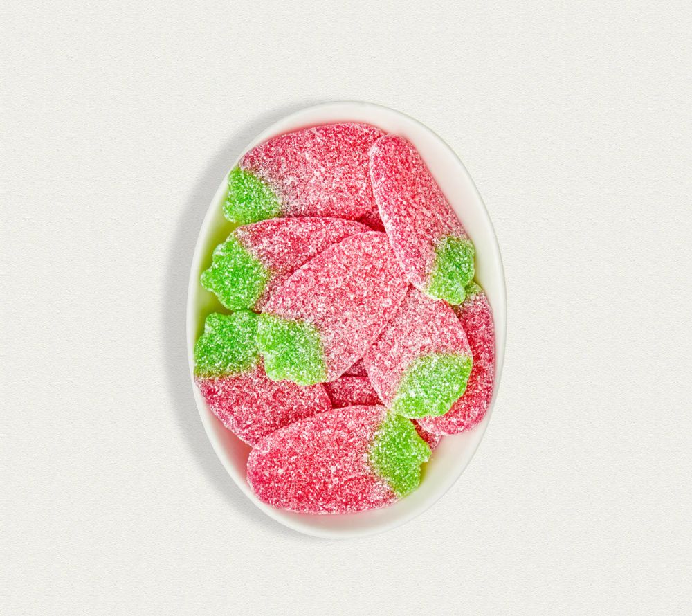 Strawberry Fizz Pouch Bag von Yumma Candy ☆ Vegane Gummibonbons mit Erdbeere ☆ Aus England