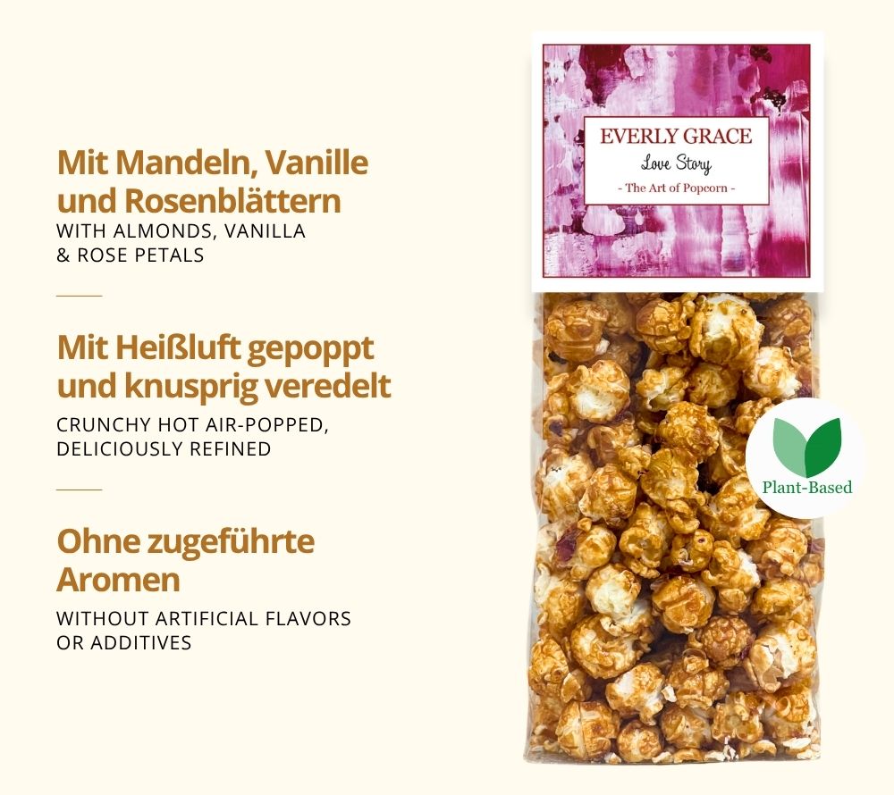 Everly Grace Popcorn Love Story online kaufen – Mandeln, Vanille & Rosenblätter genießen