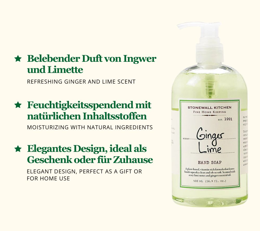 
                  
                    Ginger Lime Hand Soap von Stonewall Kitchen kaufen – Ingwer & Limette online bestellen
                  
                