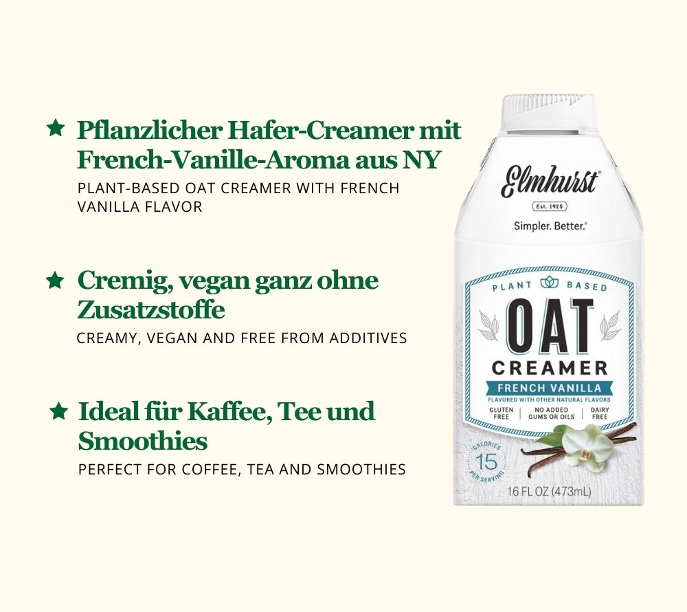 Elmhurst 1925 French Vanilla Oat Creamer – vegan, cremig, ideal für Kaffee & Tee