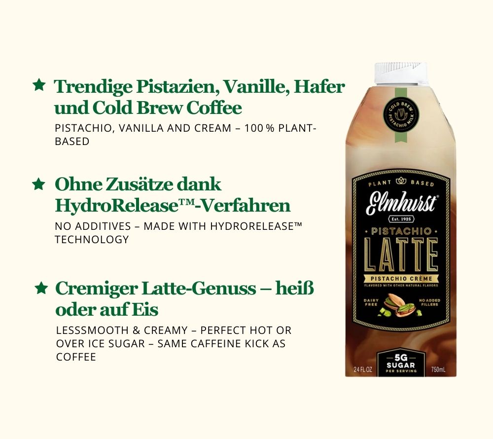
                  
                    Cremiger Pistazie-Vanille-Latte, vegan & laktosefrei, perfekt für Genussmomente
                  
                