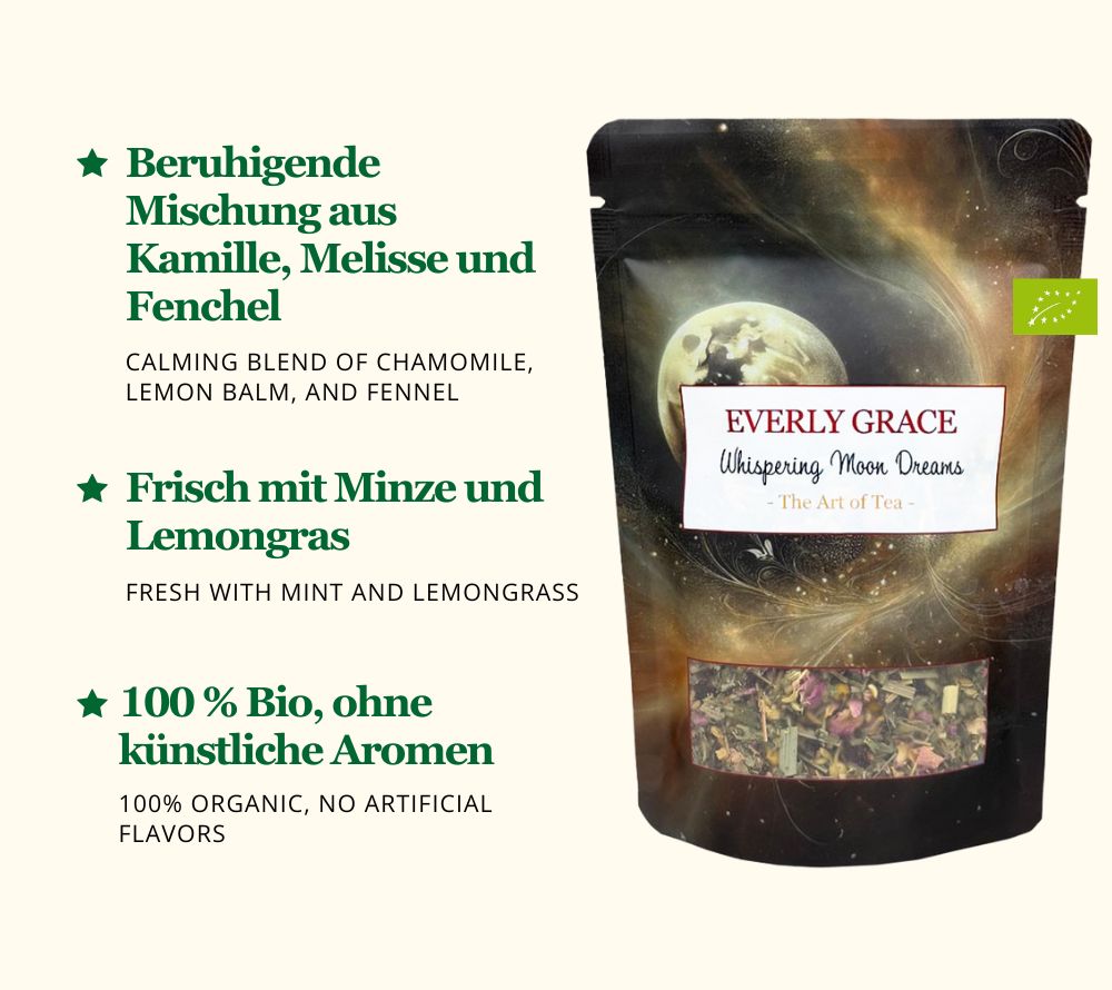 Everly Grace Whispering Moon Dreams – Bio-Kräutertee mit Kamille, Melisse & Pfefferminze