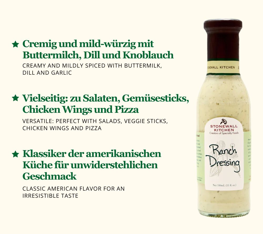 
                  
                    Ranch Dressing online bestellen – Cremig, würzig mit Dill & Knoblauch für Salate & Gemüse
                  
                