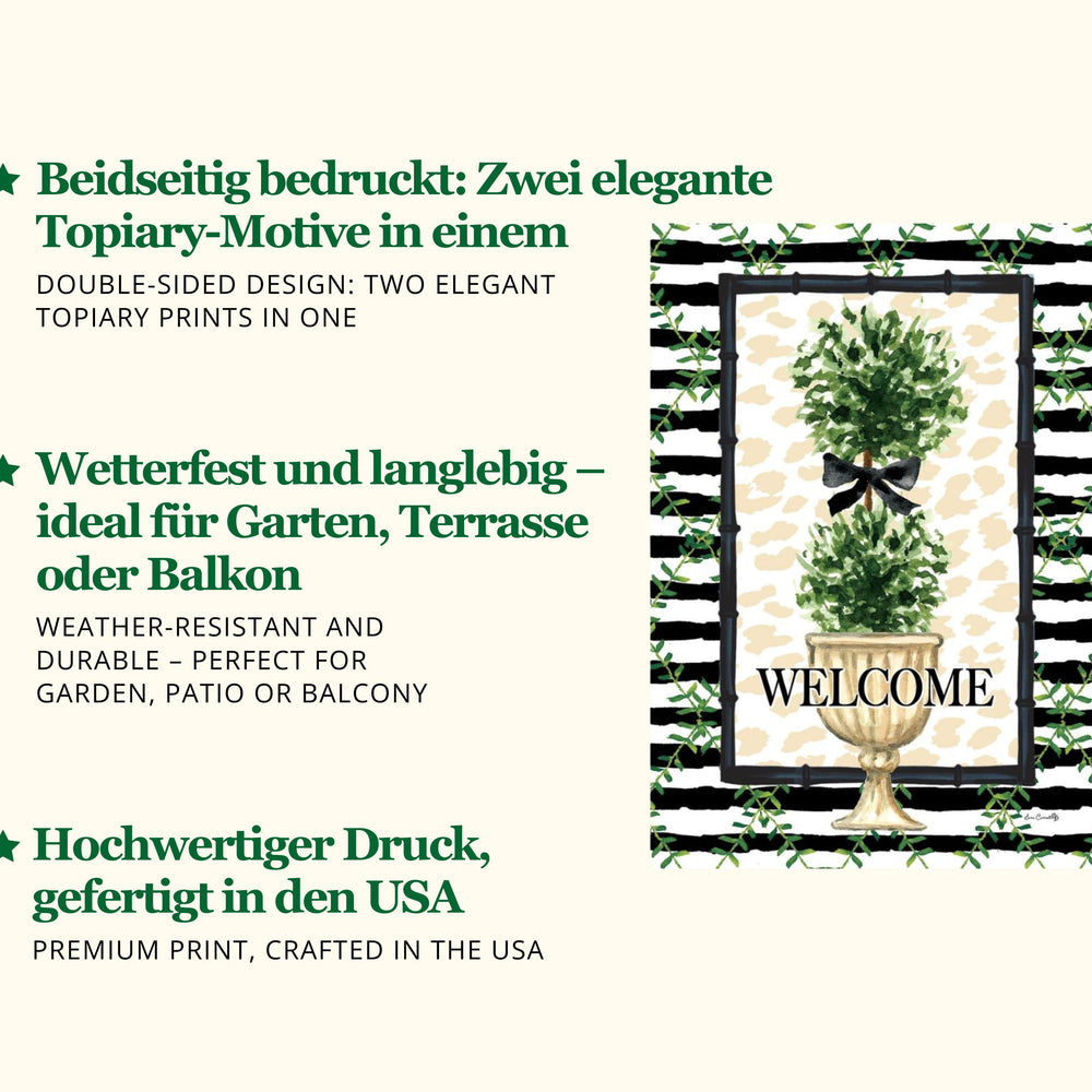 
                  
                    Gartenfahne Double Topiary online bestellen – Buchsbäume mit Schleife für Garten & Balkon
                  
                