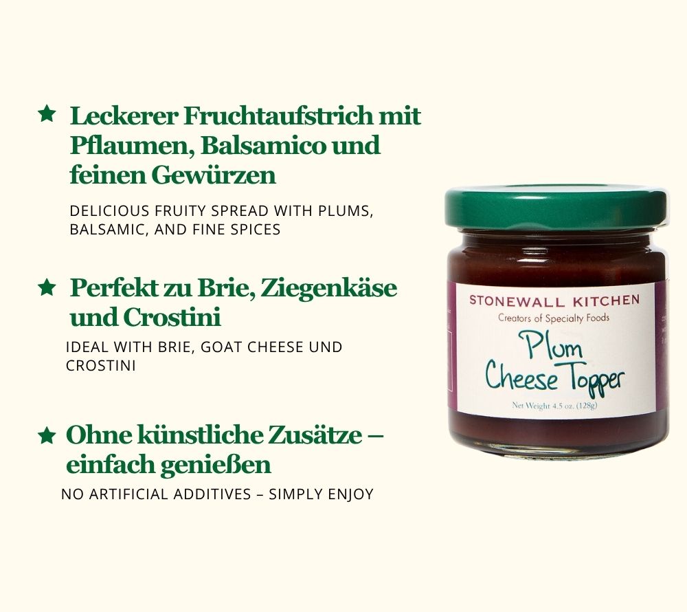 Plum Cheese Topper mit fruchtiger Tiefe und würziger Note, ideal für Käse, Cracker & Charcuterie Boards