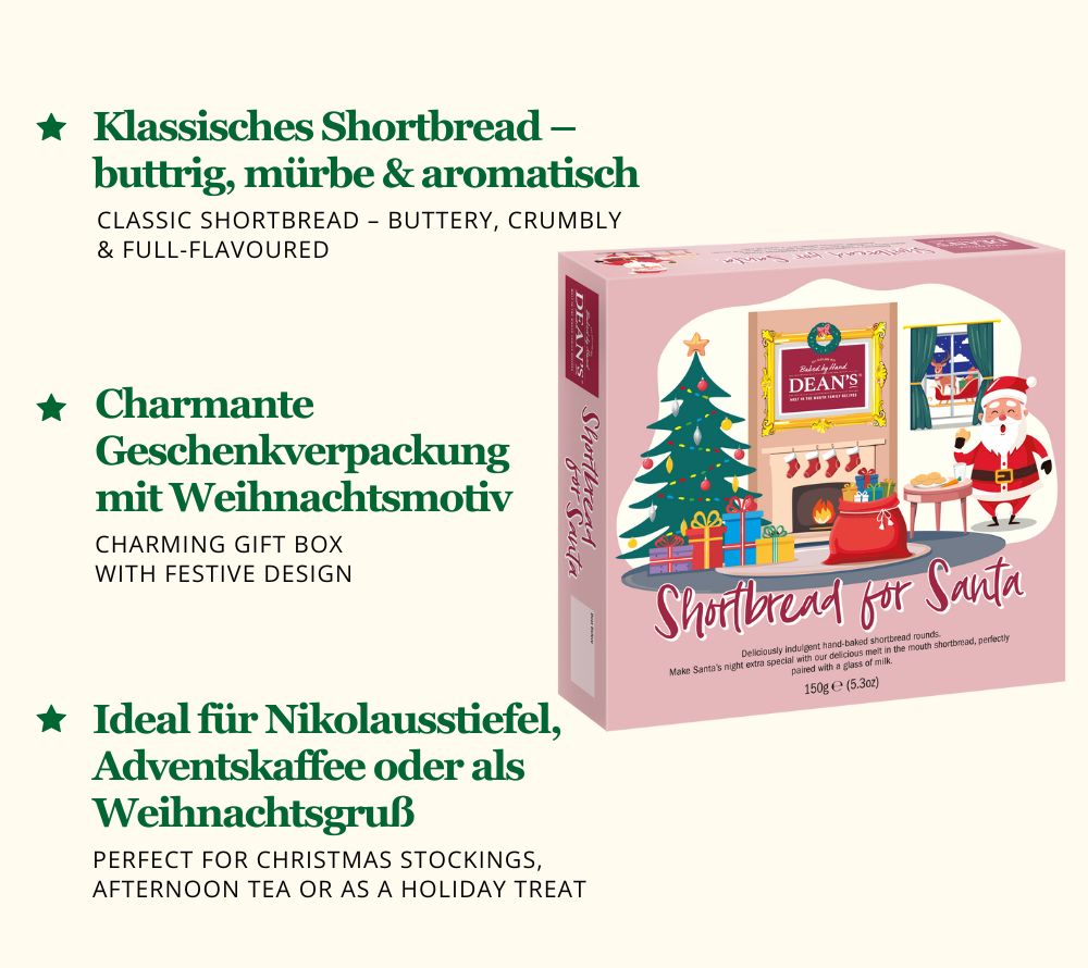 
                  
                    Ein liebevoller Gruß für den Weihnachtsmann ☆ Buttrig, mürbe und aromatisch☆ Hübsche Geschenkverpackung mit festlichem Motiv☆ Jetzt bestellen!
                  
                