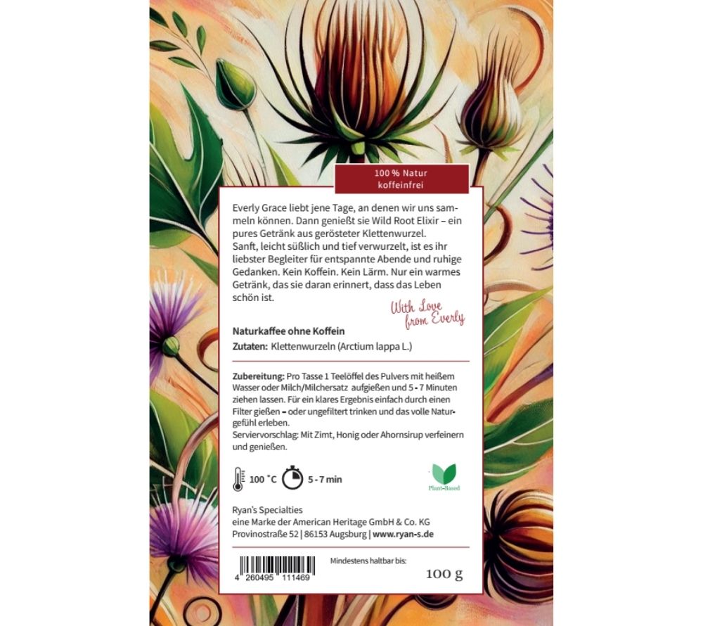 Everly Grace Wild Root Elixir – Naturkaffee aus Klettenwurzel, koffeinfrei genießen