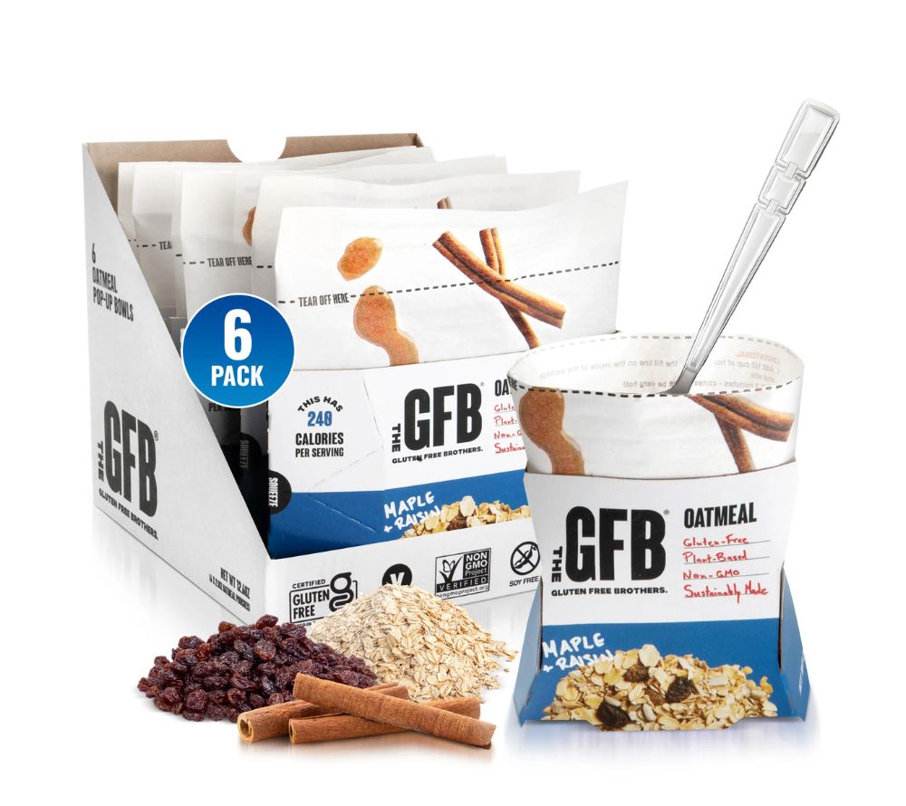 Maple Raisin Oatmeal von The Gluten Free Brothers bei American Heritage – vegan, proteinreich & glutenfrei. Herbstlicher Genuss mit Ahorn & Rosinen.