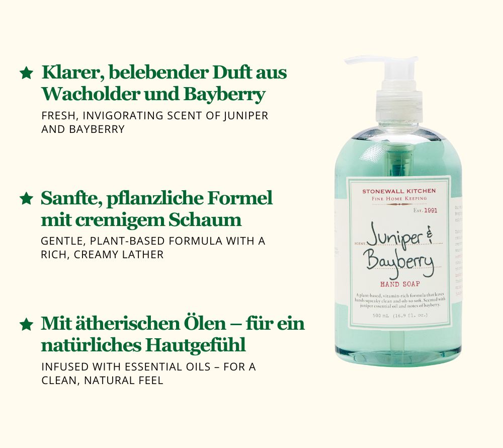 Winter Soap von Stonewall Home – pflanzliche Seife mit Wacholder & Bayberry. Pflegt sanft und duftet herrlich frisch. Bei American Heritage.