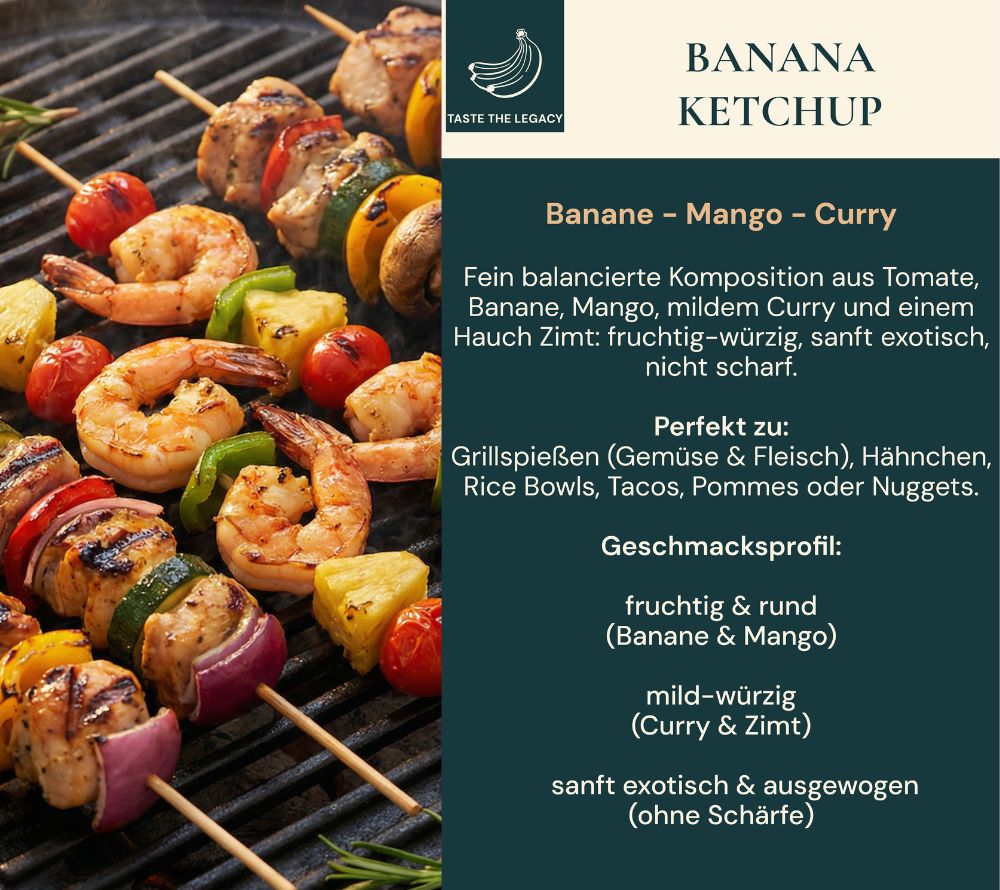 Easton Reed Banana Ketchup: Fruchtig-milder Ketchup aus Tomate, Banane & Mango mit Curry und Zimt – exotisch, vielseitig und ganz ohne Schärfe. Jetzt probieren!