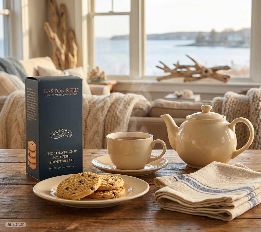 Easton Reed Chocolate Chip Scottish Shortbread – traditionell in Schottland & in kleinen Chargen gebacken. Zartes Buttergebäck mit feinen Schokoladenstückchen.