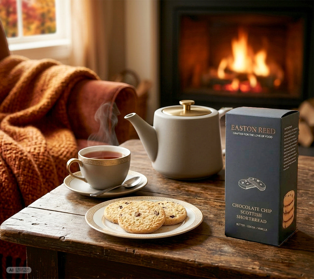 Easton Reed Chocolate Chip Scottish Shortbread – traditionell in Schottland & in kleinen Chargen gebacken. Zartes Buttergebäck mit feinen Schokoladenstückchen.