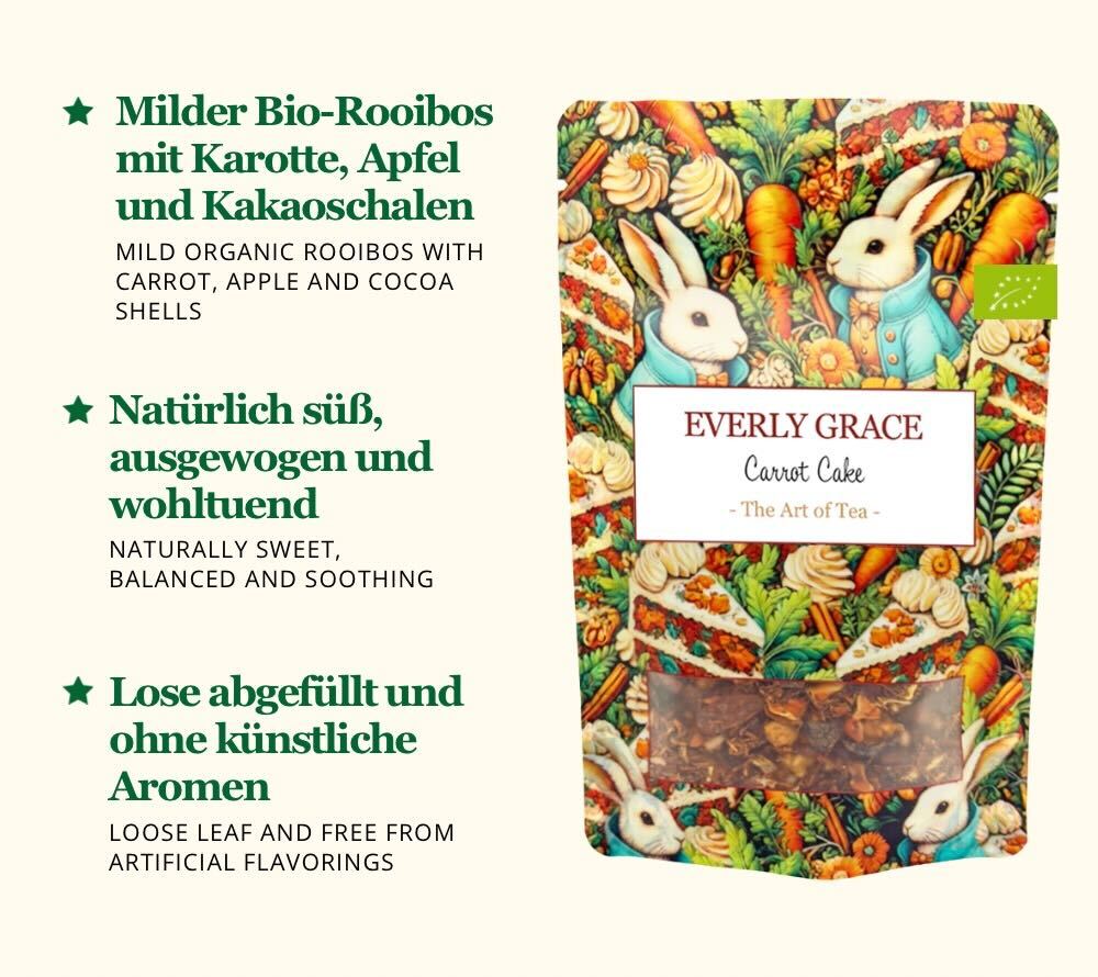 Everly Grace Carrot Cake Bio Rooibos mit Karotte, Apfel, und Kakaoschalen
